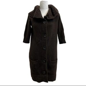 Vince Shawl Collar Long Brown Cashmere Blend Button Front Knit Sweater Dress